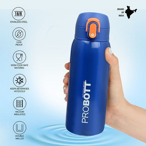 Probott Little 230ml Thermoses Vacuum Insulated Flask, Stainless Steel Water Bottle for Kids, Dark Blue | One-Click-Open Leak-Proof Locking Flip Lid