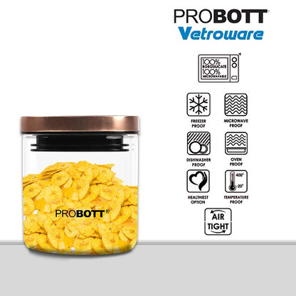 PROBOTT Vetroware 800ml Glass Square Jar Container with Metal Golden Color Air Tight Cap