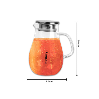 PROBOTT Vetroware Glass Water Jug with Lid Pitcher for Dining Table 1700 ml PV Belly Glass Jug