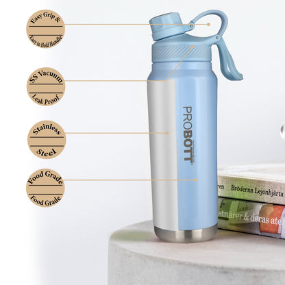 Probott Tourister 550ml Hot & Cold Vacuum Insulated Flask Sipper Bottle, Sky Blue