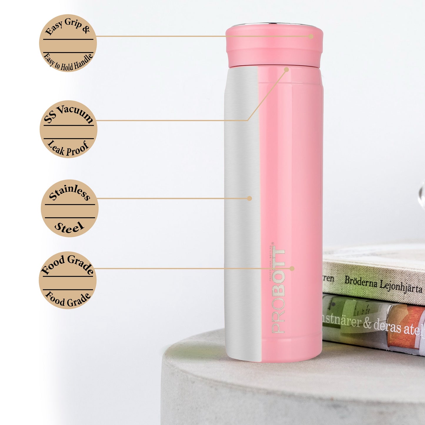 Probott Wow 200ml Stainless Steel Vacuum Insulated Flask for Kids | Perfect Water Bottle for Baby, Pink | Easy to Open & Carry