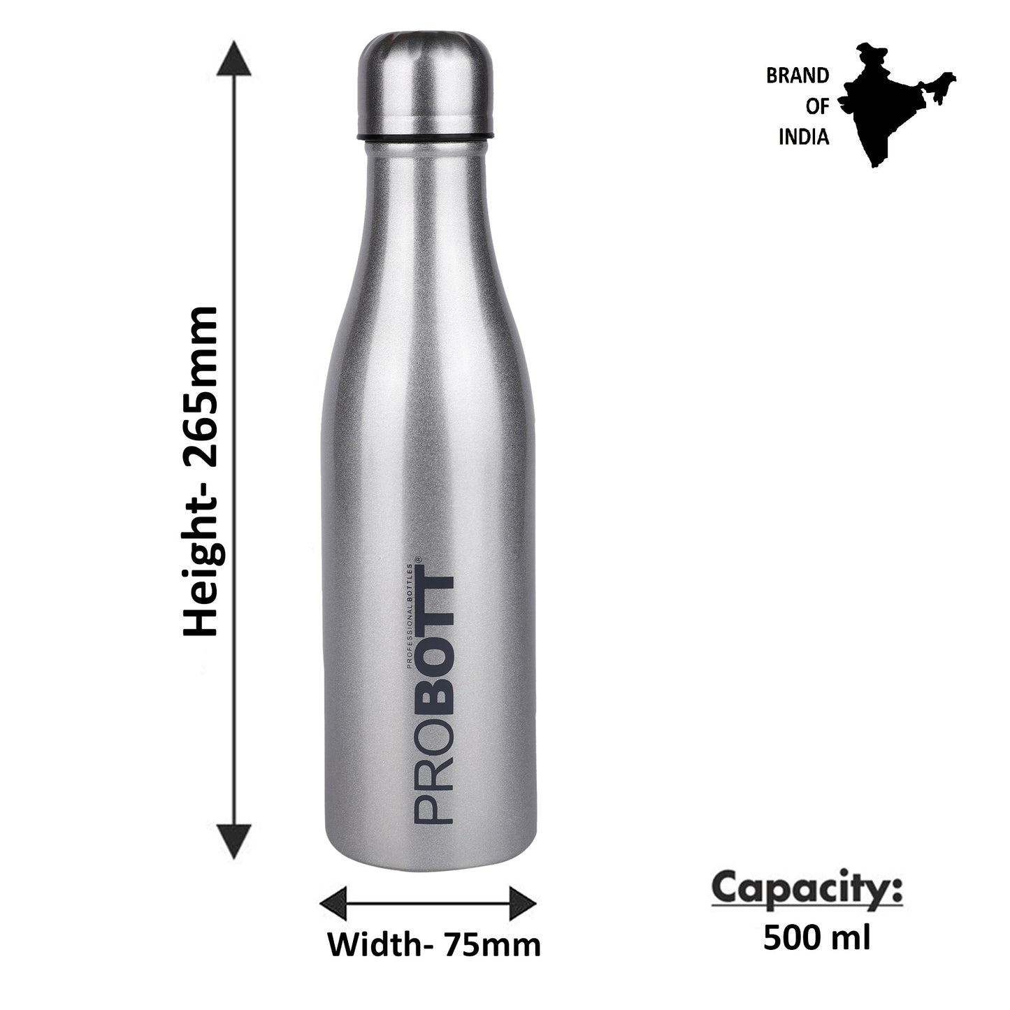 Probott Vintage 500ml Thermoses Vacuum Insulated Flask, Stainless Steel Water Bottles, Silver