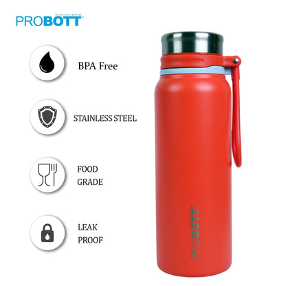 PROBOTT Marine 830ml Stainless Steel Water Bottles, Vacuum Insulated Flask Bottles, Red | Hot and Cold | Easy to Carry | Leak Proof