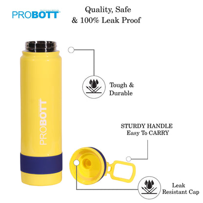 Probott Rainbow 900ml Thermoses Vacuum Insulated Flask Sipper Bottle, Stainless Steel Water Bottles, Yellow