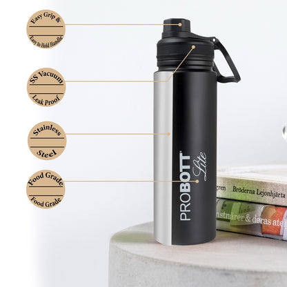 PROBOTT LITE Magic 1200ml Single Wall Stainless Steel Water Bottle Without Vacuum Tech, Black