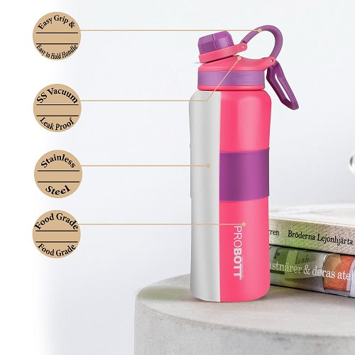 Probott Gripper 800ml Thermoses Vacuum Insulated Flask Sipper Bottle, Stainless Steel Water Bottles, Pink