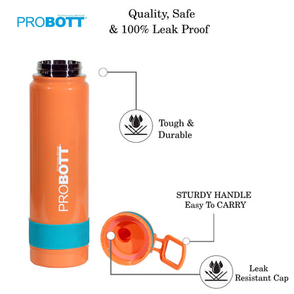 Probott Rainbow 700ml Thermoses Vacuum Insulated Flask Sipper Bottle, Stainless Steel Water Bottles, Orange