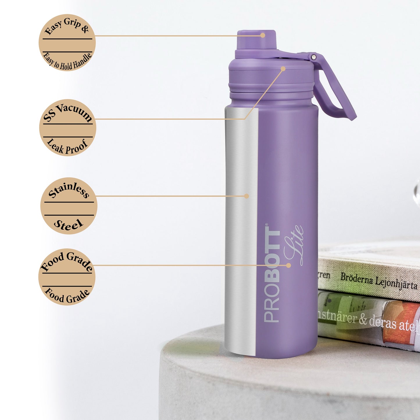 PROBOTT LITE Magic 950ml Single Wall Stainless Steel Water Bottle Without Vacuum Tech, Purple