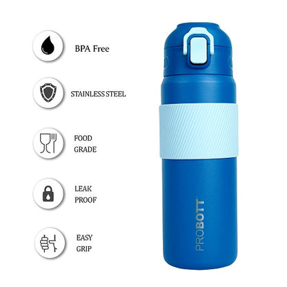 Probott Trek 600ml Hot & Cold Vacuum Insulated Flask Bottles, Blue