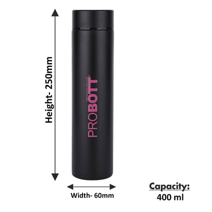 PROBOTT Compact 400ml Thermosteel Vacuum Flask, Stainless Steel Water Bottle - Pink