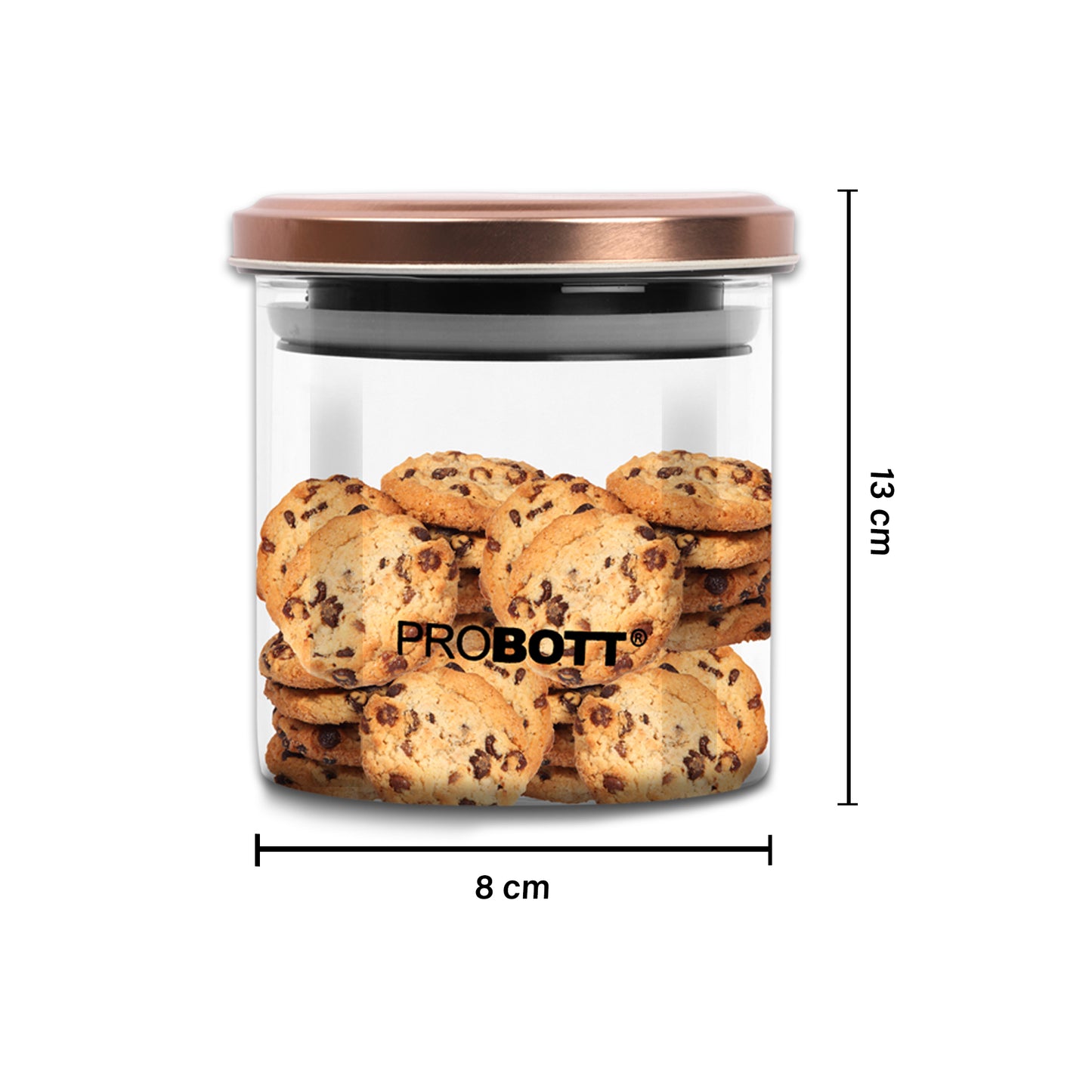 PROBOTT Vetroware 500ml Glass Round Jar Container with Metal Golden Color Air Tight Cap