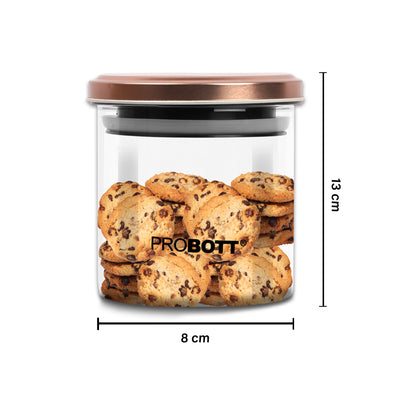 PROBOTT Vetroware 500ml Glass Round Jar Container with Metal Golden Color Air Tight Cap