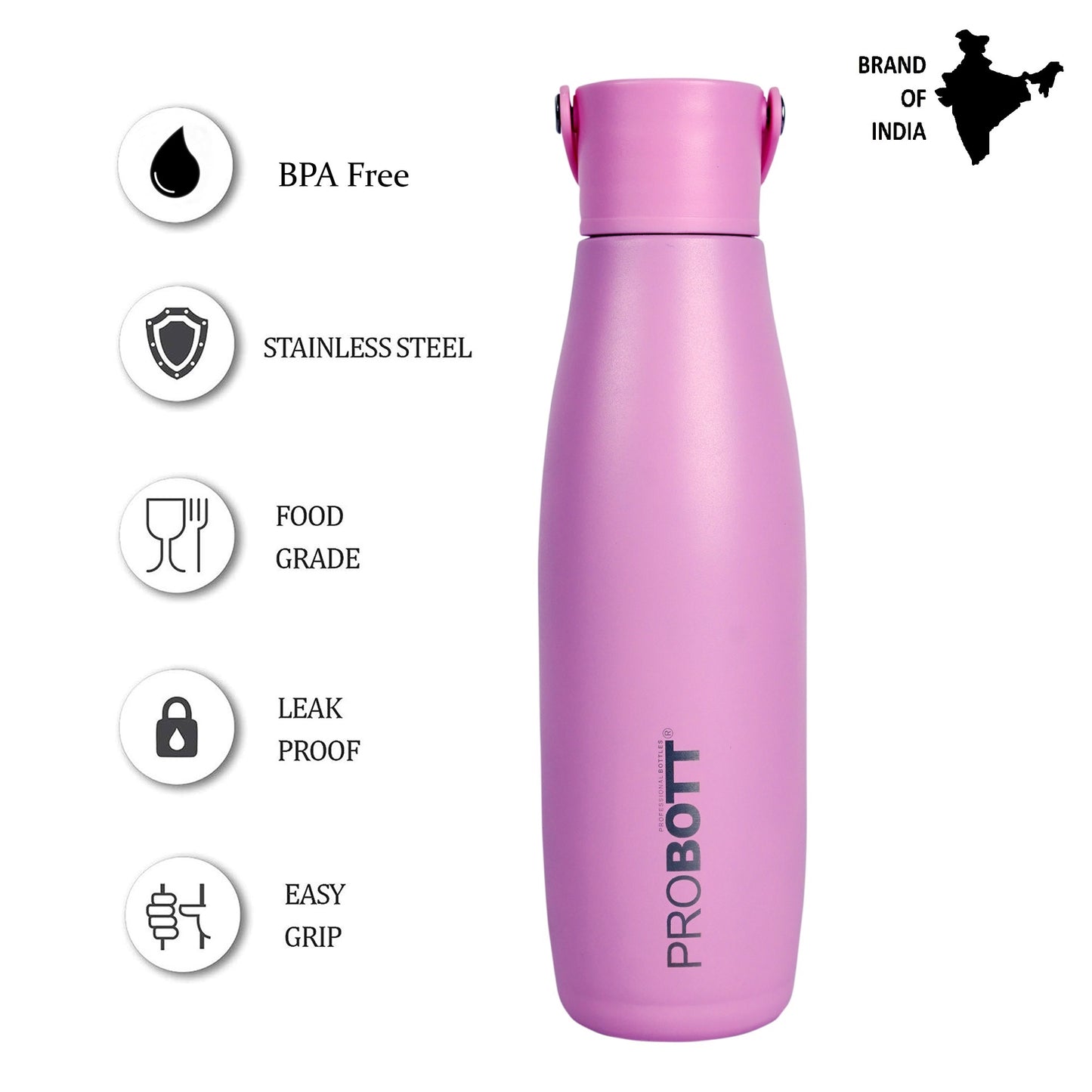 Probott Trendy 700ml Stainless Steel Water Bottles, Vacuum Insulated Flask Bottles, Pink | Hot and Cold | Easy to Carry | Leak Proof