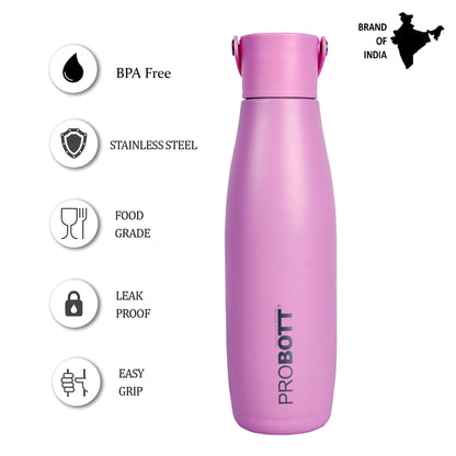 Probott Trendy 700ml Stainless Steel Water Bottles, Vacuum Insulated Flask Bottles, Pink | Hot and Cold | Easy to Carry | Leak Proof