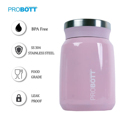 PROBOTT Gourmet 300 ml Vacuum Insulated Flask Jar, Pink | Soup Flask | Dal Flask | Sambar Flask | Thermos | Long Hours Hot and Cold