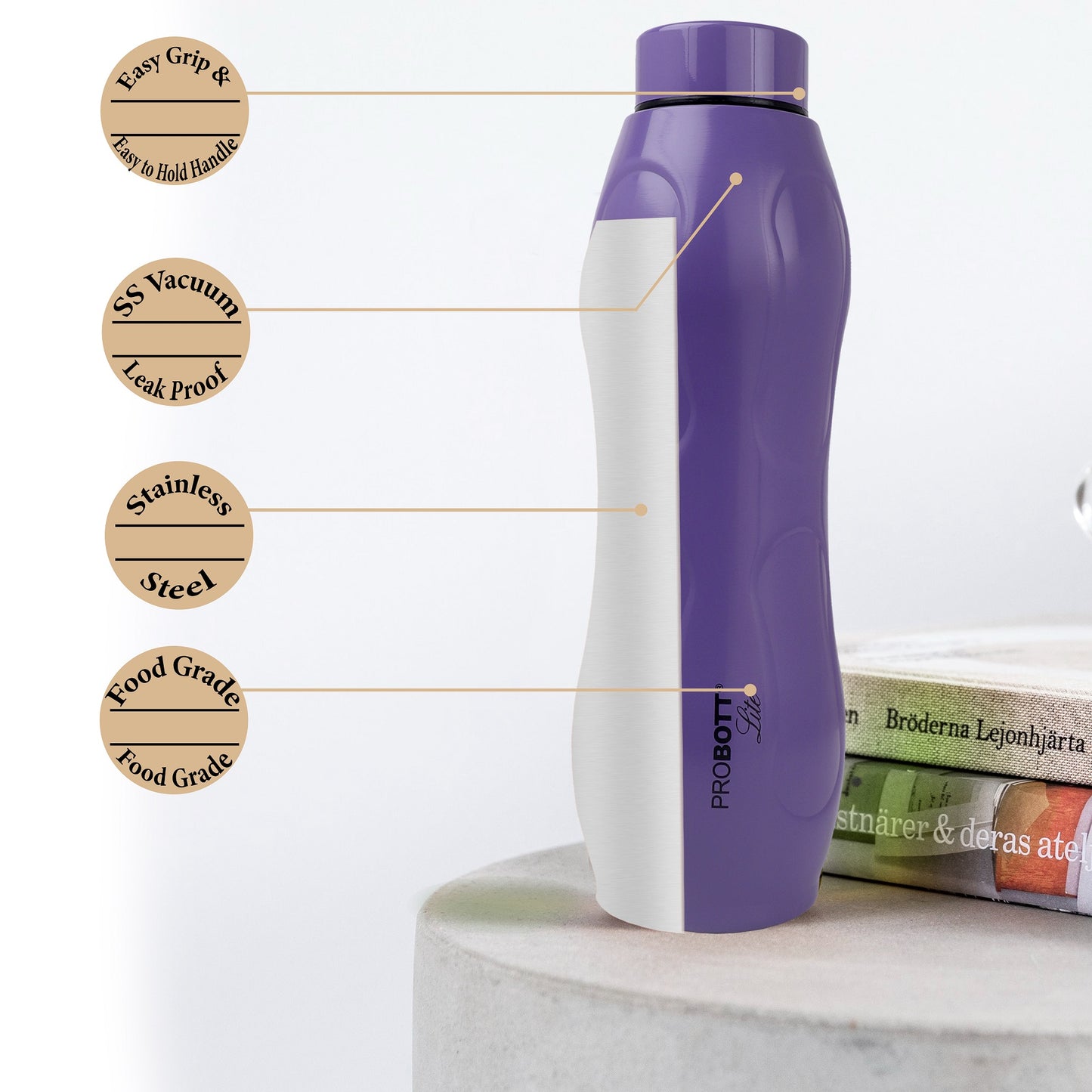 PROBOTT LITE Ocean 950ml Single Wall Stainless Steel Water Bottle Without Vacuum Tech, Purple