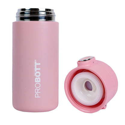 Probott Pride 300ml Thermosteel Hot & Cold Insulated Stainless Steel Travel Flask, Pink | Spill Proof | Coffee Tea Mug | Juice Mug | Easy Grip Easy to Carry