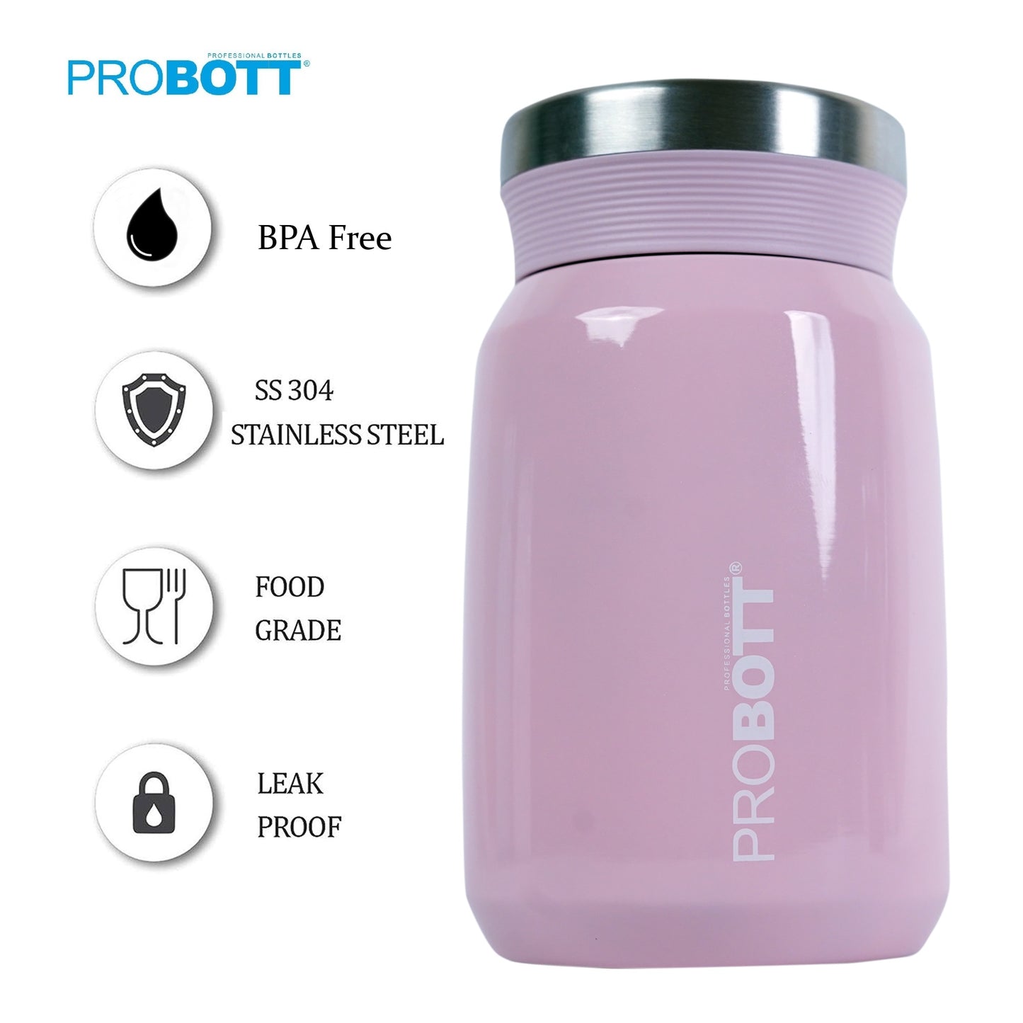 PROBOTT Gourmet 500 ml Vacuum Insulated Flask Jar, Pink | Soup Flask | Dal Flask | Sambar Flask | Thermos | Long Hours Hot and Cold