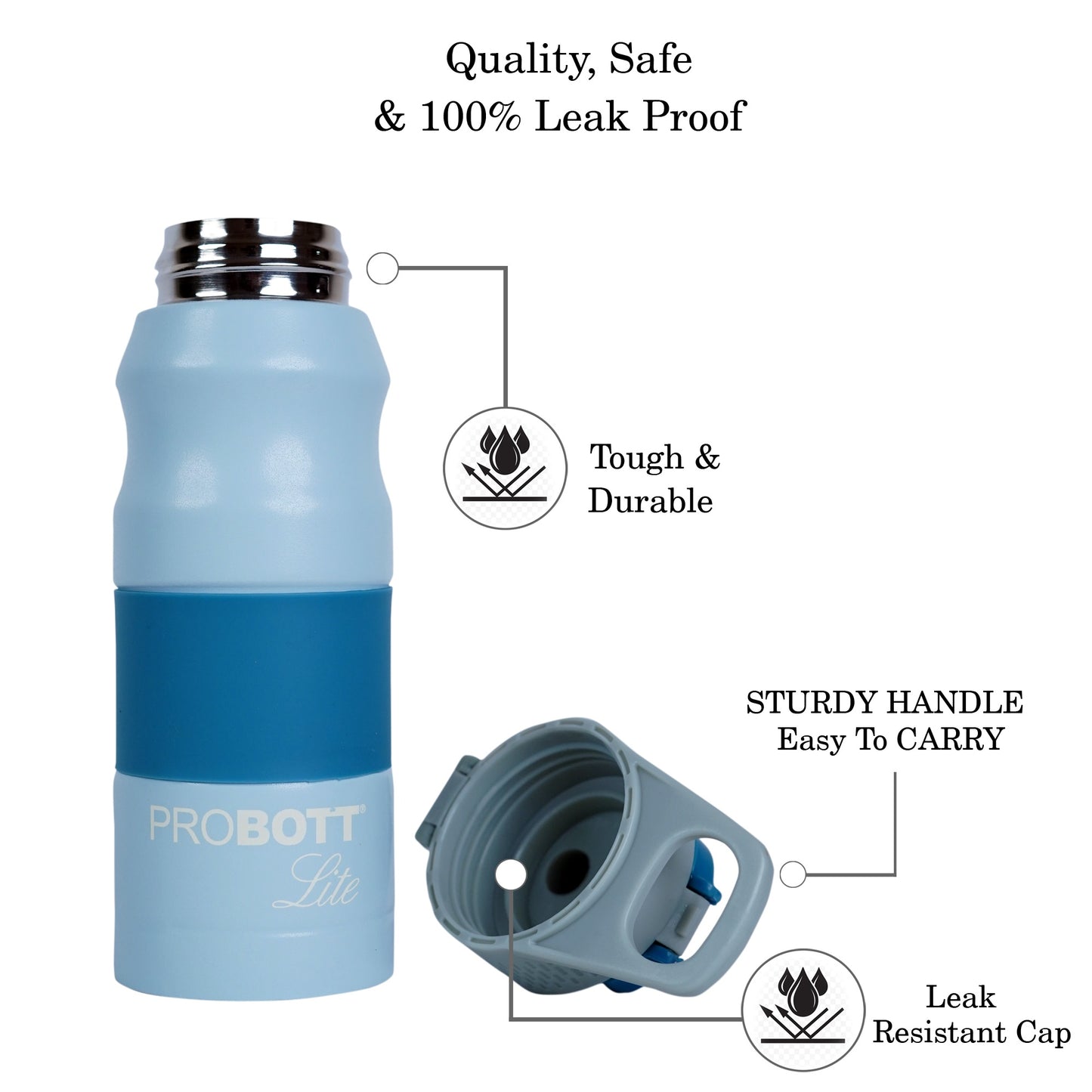 PROBOTT LITE Bliss 700ml Single Walled Stainless Steel Water Bottle, Blue