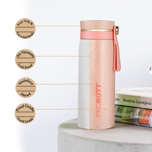 Probott Shine Water Bottle, Stainless Steel Vacuum Insulated Flask Bottle, 270ml, Peach