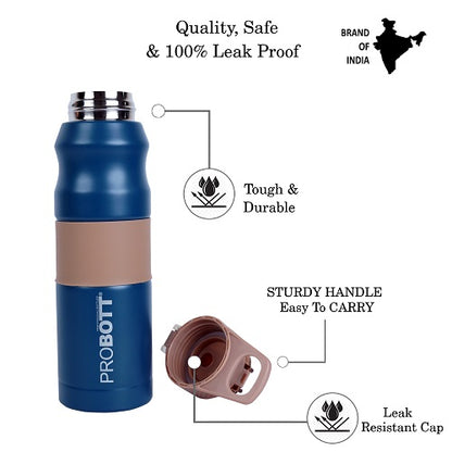 Probott Bloom 680ml Vacuum Insulated Flask Bottle, Stainless Steel Hot and Cold Water Bottles, Blue