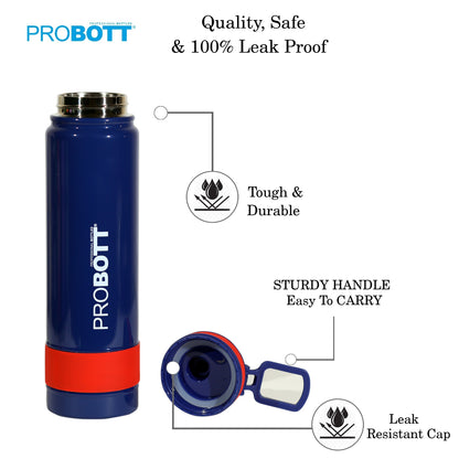 Probott Rainbow 700ml Thermoses Vacuum Insulated Flask Sipper Bottle, Stainless Steel Water Bottles, Dark Blue