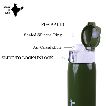 Probott Icon 1000ml Stainless Steel Hot and Cold Water Bottle, Vacuum Insulated Flask Sipper Bottle, Green