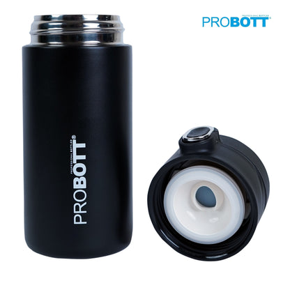 Probott Pride 400ml Thermosteel Hot & Cold Insulated Stainless Steel Travel Flask, Black | Spill Proof | Coffee Tea Mug | Juice Mug | Easy Grip Easy to Carry