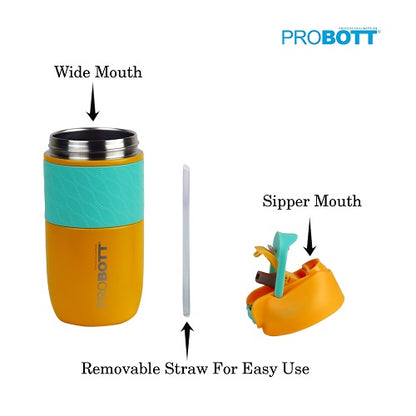 Probott Pluto 520ml Vacuum Insulated Flask Bottle, Stainless Steel Hot and Cold Water Bottles, Orange