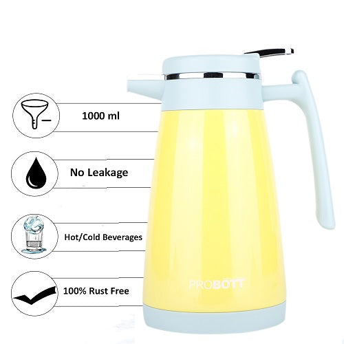 PROBOTT Thermosteel Mocha Tea Coffee Pot 1000ml - Yellow PB 1000-88