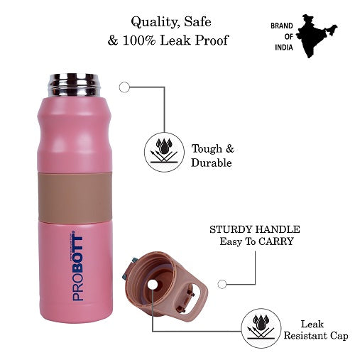 Probott Bloom 680ml Vacuum Insulated Flask Bottle, Stainless Steel Hot and Cold Water Bottles, Pink