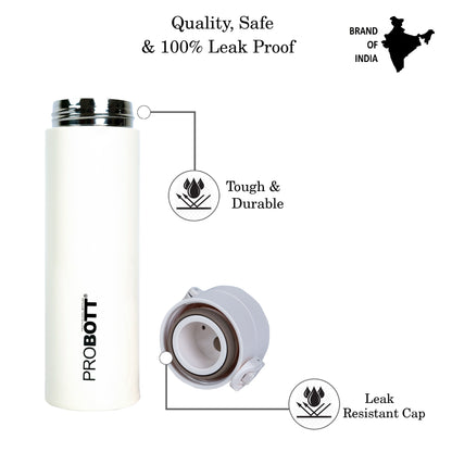 Probott Gliter 300 ml Travel Flask, White | Thermoses Hot or Cold Vacuum Insulated Stainless Steel | Flip Top Cap