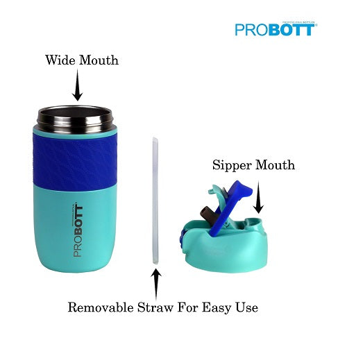 Probott Pluto 520ml Vacuum Insulated Flask Bottle, Stainless Steel Hot & Cold Water Bottles, Blue