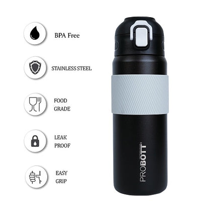 Probott Trek 600ml Hot & Cold Vacuum Insulated Flask Bottles, Black