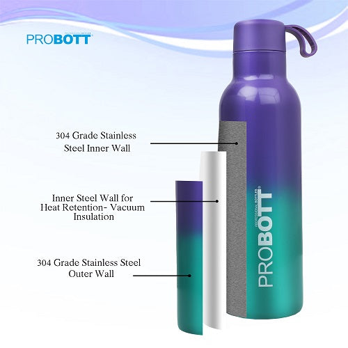 Probott Dream 500ml Stainless Steel Hot and Cold Water Bottle, Vacuum Insulated Flask Bottles, Dual Color Purple & Green