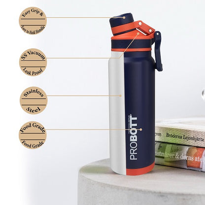 Probott Thunder 800ml Stainless Steel Hot and Cold Water Bottle, Vacuum Insulated Flask Bottle, Navy Blue | PB 800-10