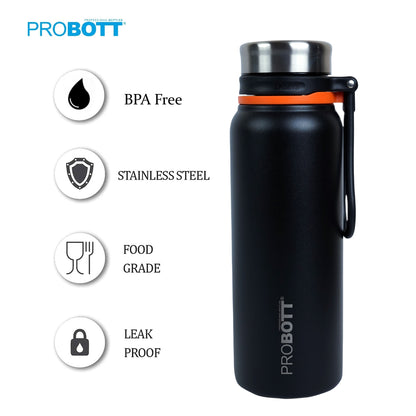 PROBOTT Marine 830ml Stainless Steel Water Bottles, Vacuum Insulated Flask Bottles, Black | Hot and Cold | Easy to Carry | Leak Proof