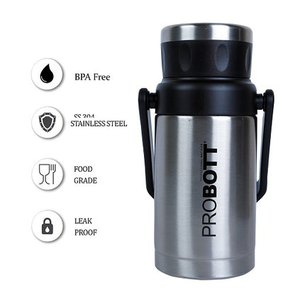 Probott Handy 1500ml Stainless Steel Hot & Cold Water Bottle, Vacuum Insulated Flask Bottles, Silver