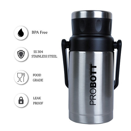 Probott Handy 1100ml Stainless Steel Hot & Cold Water Bottle, Vacuum Insulated Flask Bottles, Silver