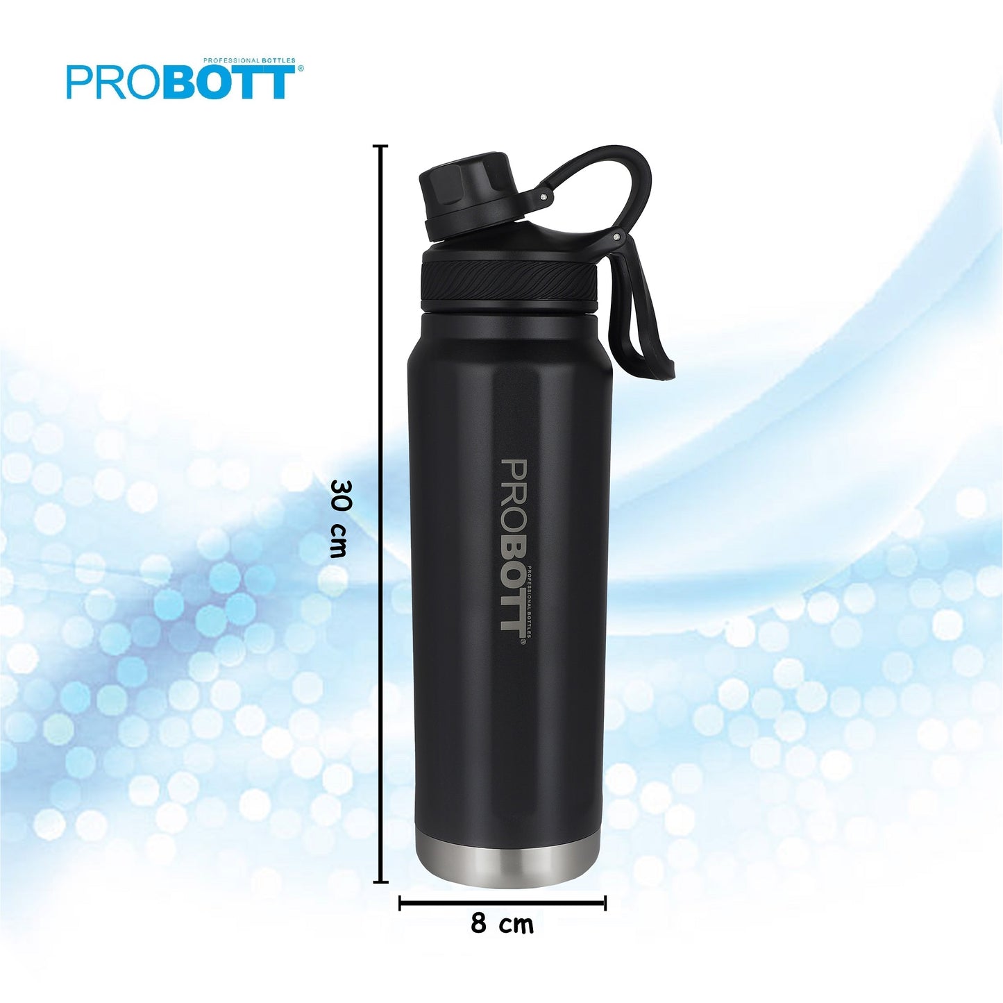 Probott Tourister 960ml Hot & Cold Vacuum Insulated Flask Sipper Bottle, Black