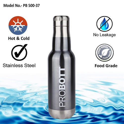 Probott Magnum Hot & Cold Stainless Steel Water Bottles, Vacuum Insulated Flask Bottles, 500 ml, Grey