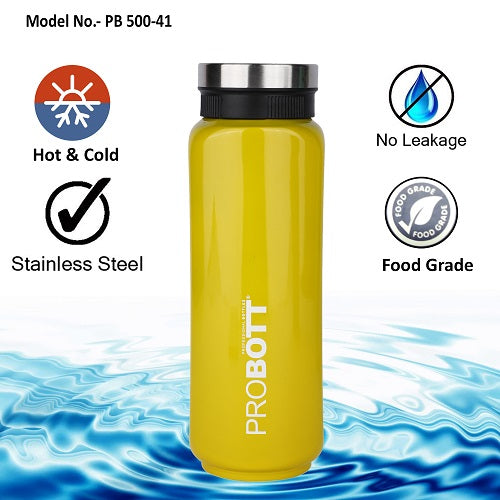 Probott Sliced 500ml Thermoses Vacuum Insulated Flask Bottle, Stainless Steel Water Bottles, Yellow