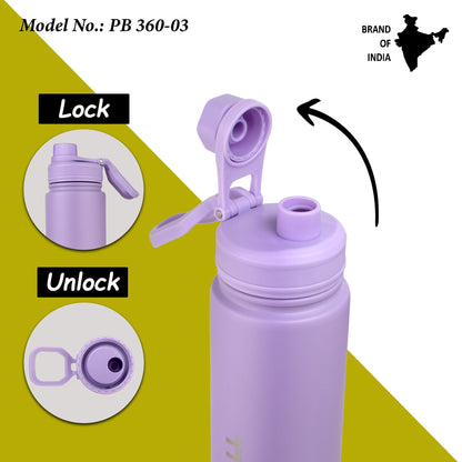 Probott Class 360ml Thermoses Vacuum Insulated Flask Bottle for 3-5 Yrs Kids, Stainless Steel Water Bottles, Purple