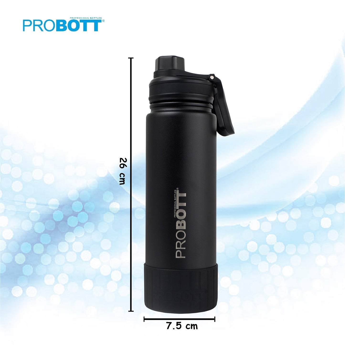 Probott Class 720ml Thermoses Vacuum Insulated Flask Sipper Bottle, Stainless Steel Water Bottles, Black