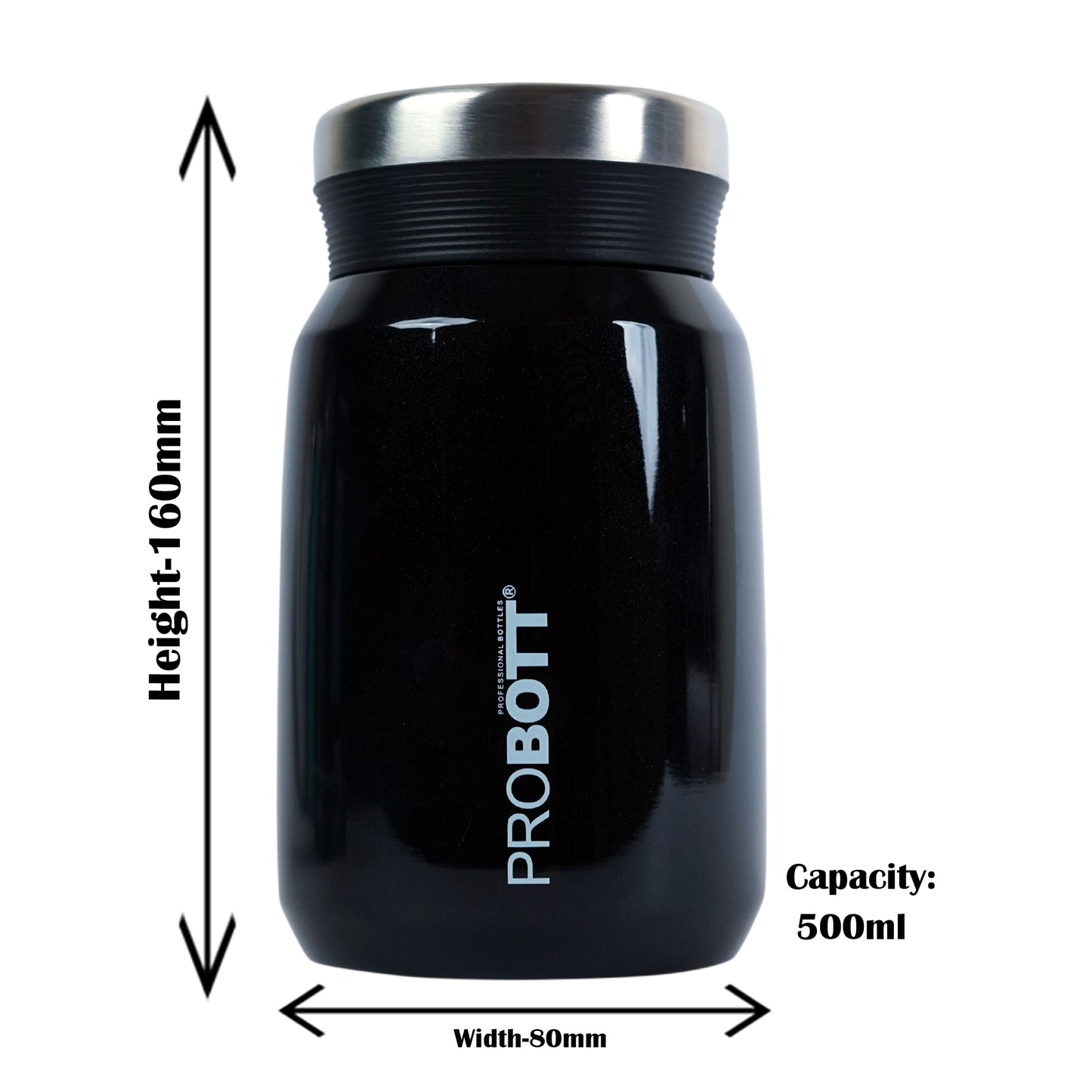 PROBOTT Gourmet 500 ml Vacuum Insulated Flask Jar, Black | Soup Flask | Dal Flask | Sambar Flask | Thermos | Long Hours Hot and Cold