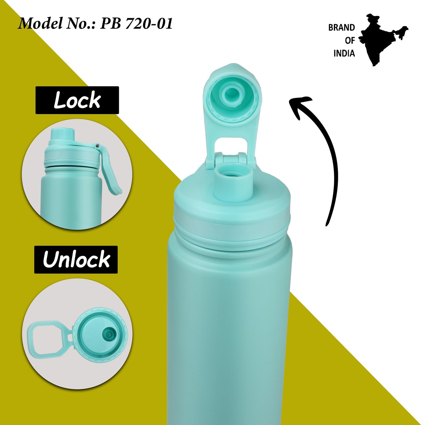 Probott Class 720ml Thermoses Vacuum Insulated Flask Sipper Bottle, Stainless Steel Water Bottles, Greenish Blue