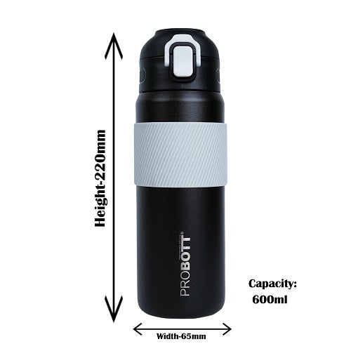 Probott Trek 600ml Hot & Cold Vacuum Insulated Flask Bottles, Black