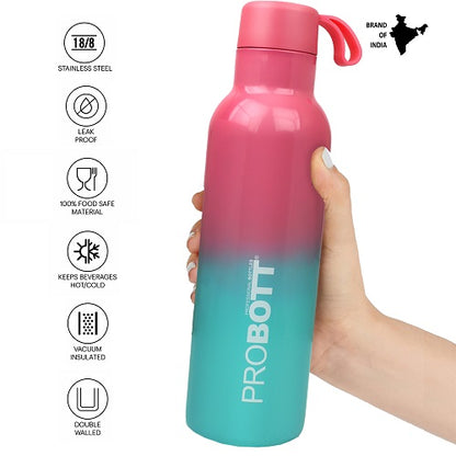 Probott Dream 750ml Stainless Steel Hot and Cold Water Bottle, Vacuum Insulated Flask Bottles, Dual Color Pink & Aqua Blue