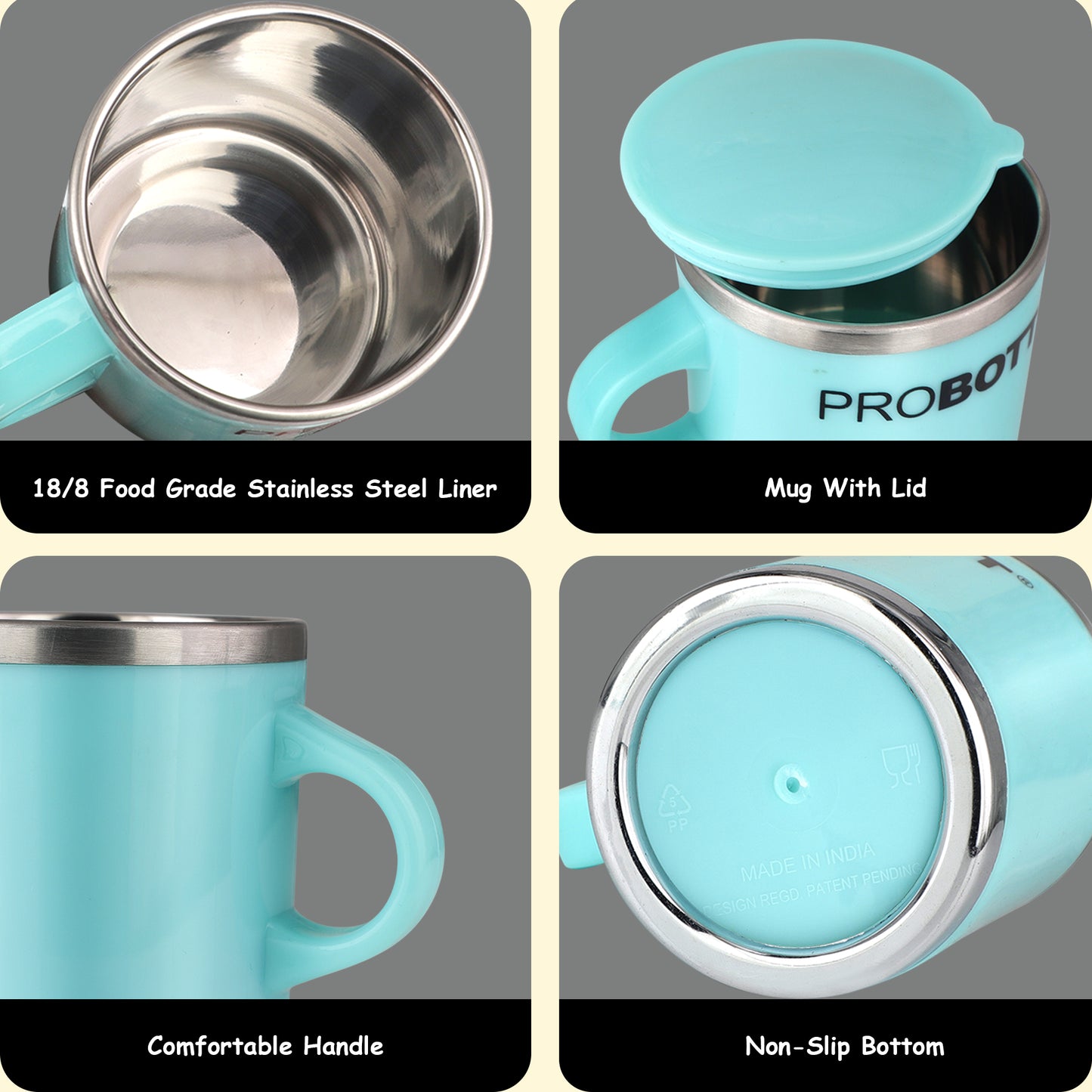 PROBOTT Costa Stainless Steel Mug/Cup with Lid, Stylish Cup Ideal for Hot & Cold Coffee, Tea – Blue