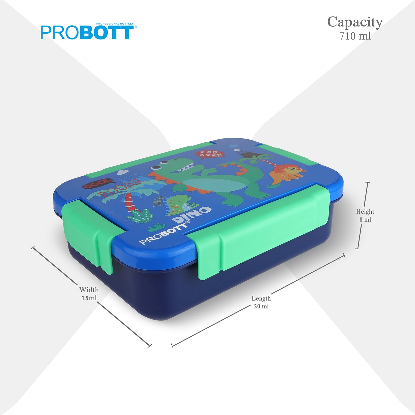 PROBOTT Lunch On 710 ml Stainless Steel Lunch Box, 3 Grid Tiffin Box, Character Lid PP Material Perfect for School, Office, Travel, Picnic | Blue+Dark Blue